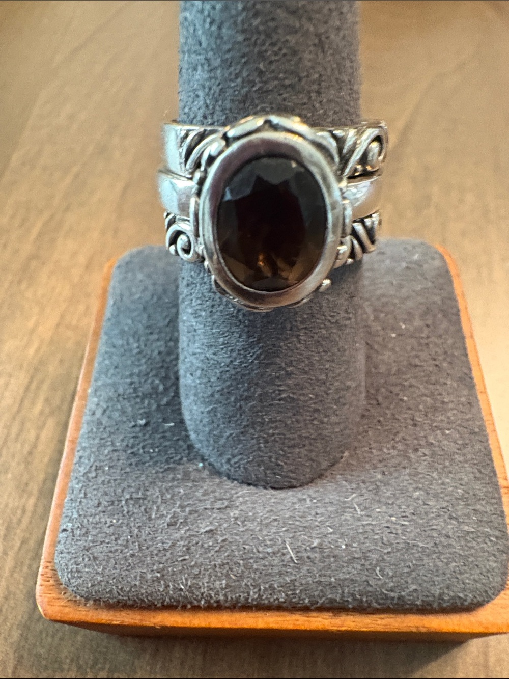 EC Silpada Smoky Quartz Brown Topaz Ring-Triple Stack/Scroll R1384 Retired Sz 8